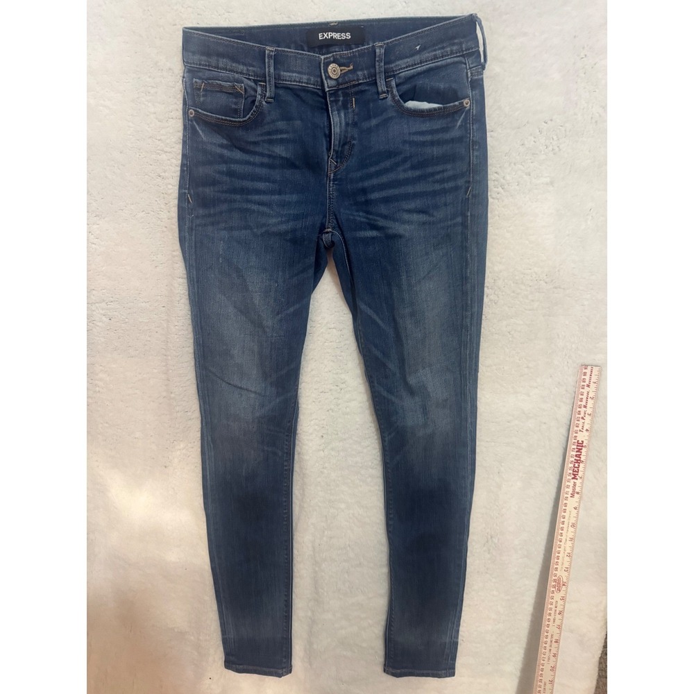 Express‎ Womens Dark Wash Denim Jeans High Rise Skinny Leg Casual Modern